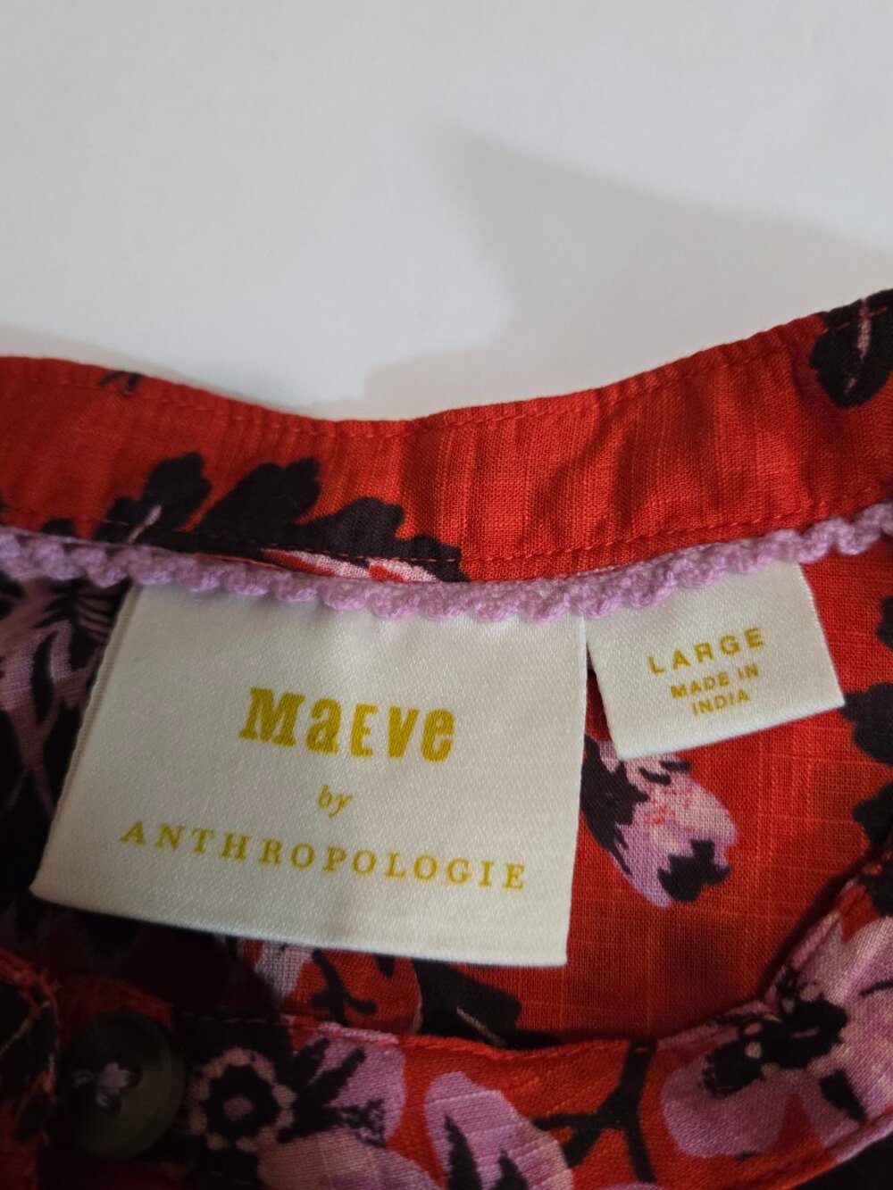 Maeve Anthropologie Red Orange Floral Pintucked Button-Down Boho blouse sz Large - Picture 6 of 14